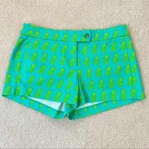 J Crew Green Pineapple Print 100% Cotton Casual Shorts